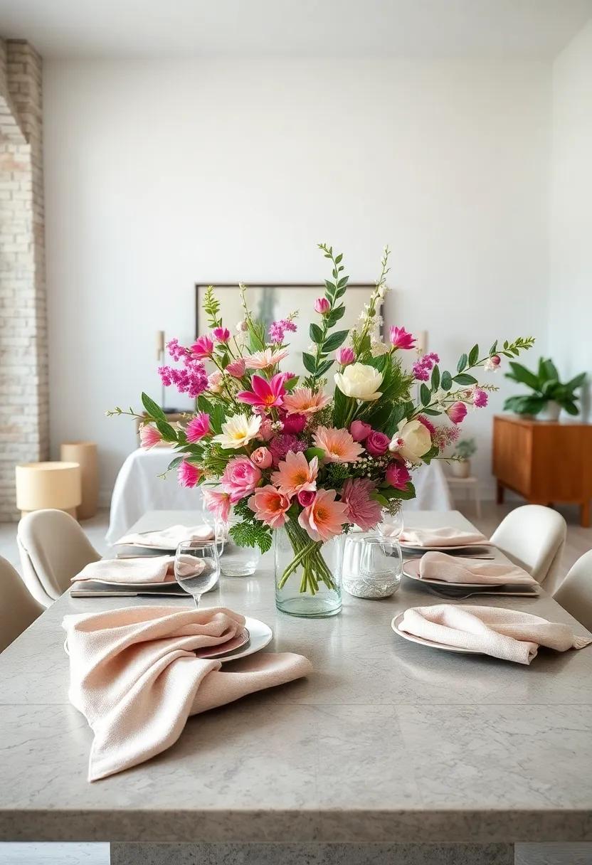 Enchanting Spring Blooms Bringing Delicate Pastel Colors and Fresh Greenery into Your Dining Centerpiece