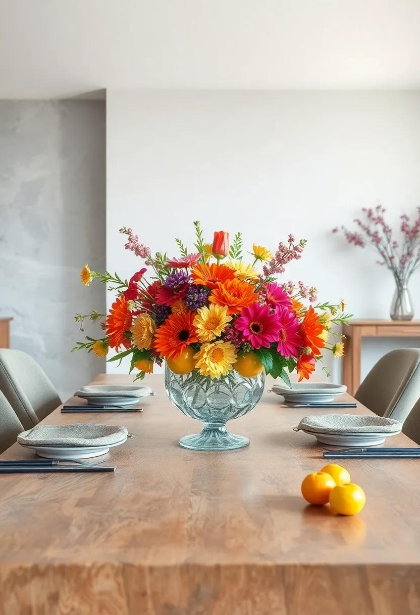 Vibrant Summer Fruits and Flowers Arranged in Artistic Layers to Brighten Your Dining Experience