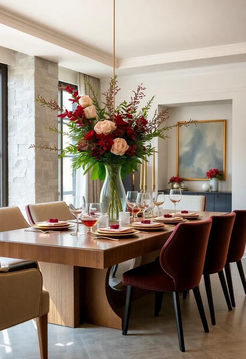 Luxurious Metallic Accents Paired With Dark Florals and Jewel Tones for a Glamorous Dining Space