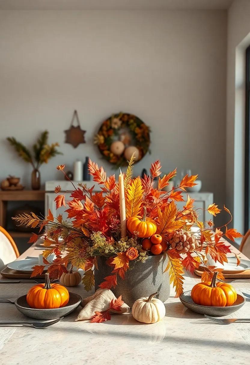 Rustic Autumn Harvest Display Featuring Rich Oranges, Deep Reds, and Natural Wooden Elements for Cozy Ambiance