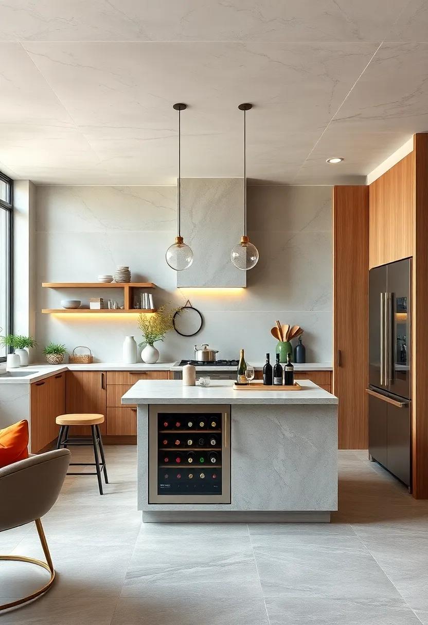 Efficient Wine Racks and Coolers Built Into Islands For Entertaining In Compact Kitchens