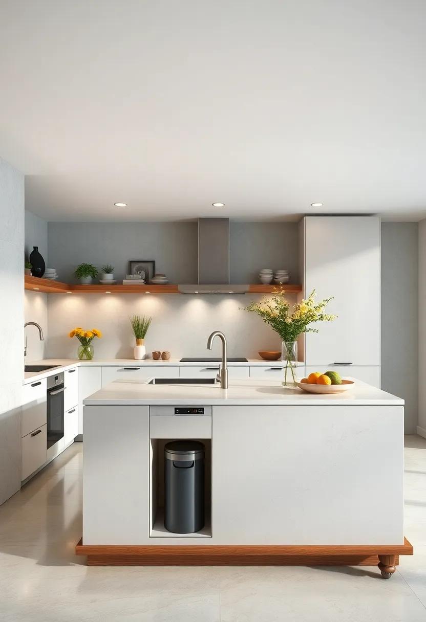 Hidden Trash And Recycling Compartments Within Small Functional Islands