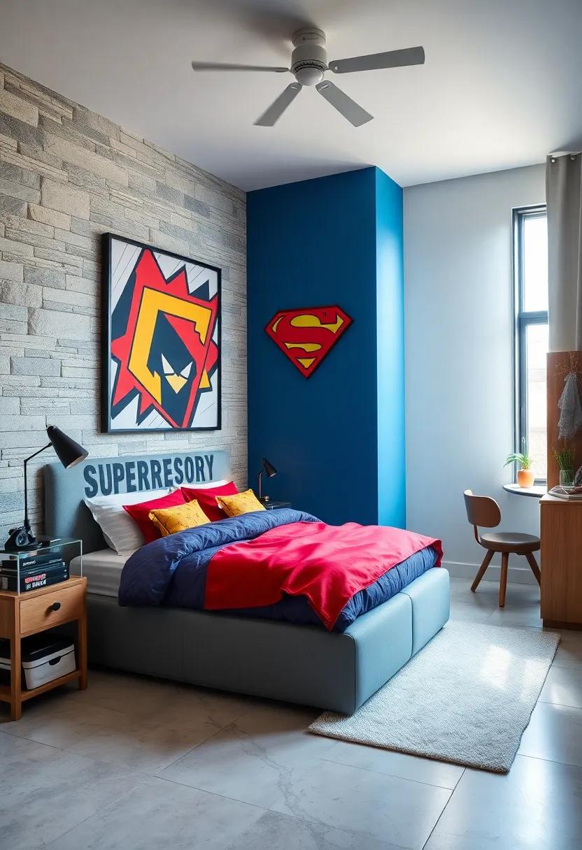 Bright and Energetic Color Palettes Inspired by Iconic Superhero Costumes for a Dynamic Bedroom Atmosphere