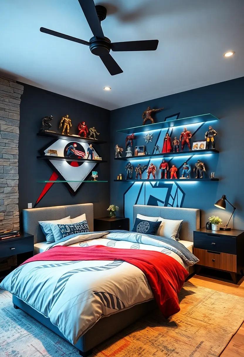 Dynamic Display Shelves for Action Figures and Collectibles Arranged to Tell Iconic Battle Stories