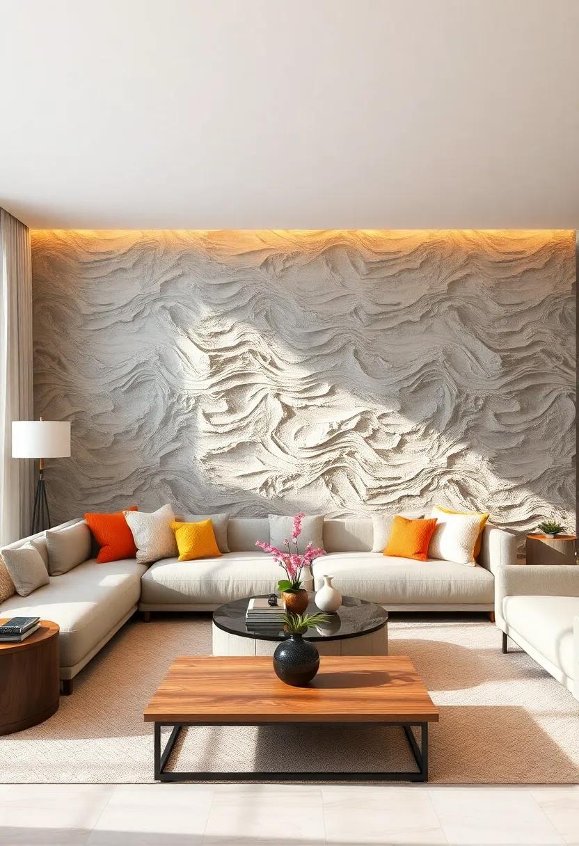 Fluid Waves and Rippled Surface Textures Evoking Calm and Movement Within the Living Room