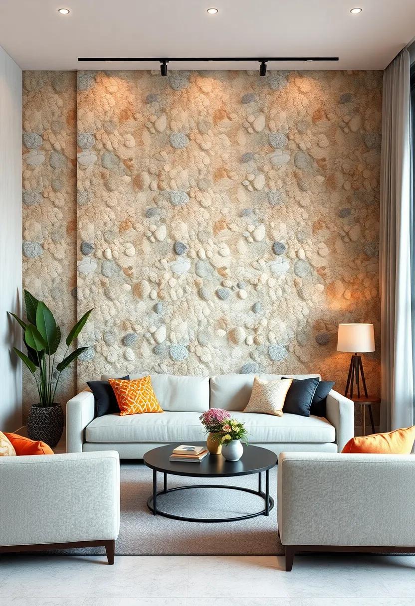Delicate Pebble and Stone Mosaic Textured Walls Invoking a Serene Garden Atmosphere