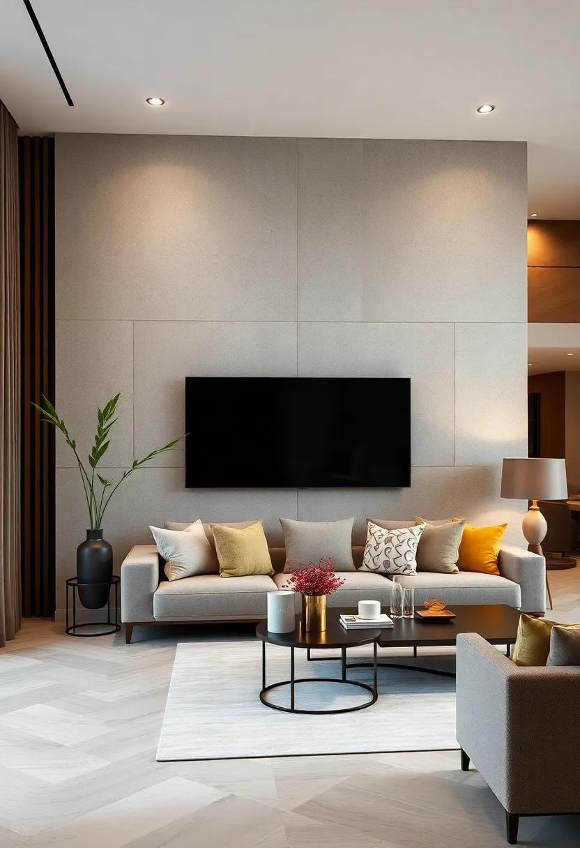 Soft Fabric-Inspired Wall Textures Creating a Cozy and Luxurious Living Room Ambiance