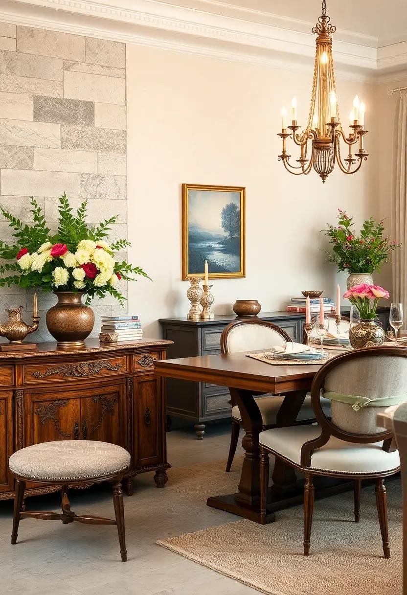 Antique Sideboards Laden with Decorative Silverware, Fresh Flowers, and Linen Napkins