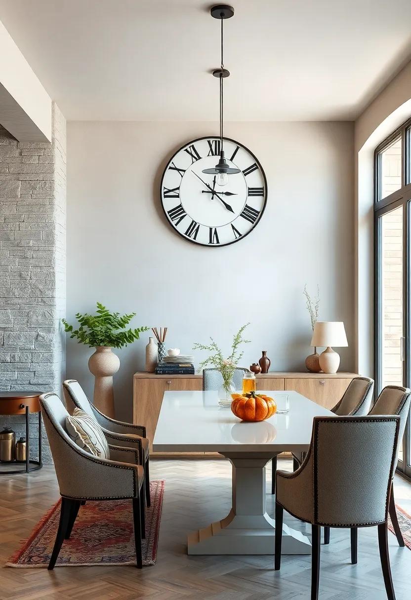 Classic Wall Clocks with Roman Numerals Offering a Timeless Touch to a Warm Dining Environment