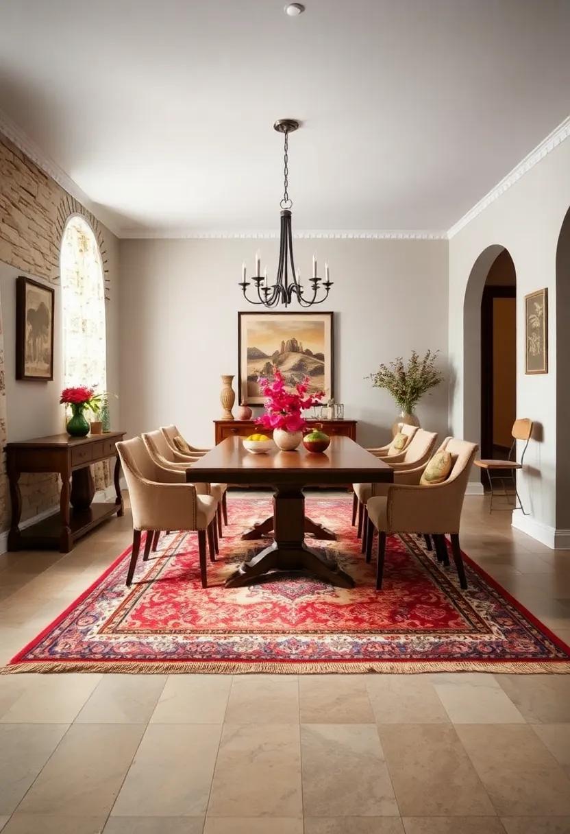 Handwoven Oriental Rugs Adding Warmth and a Touch of Heritage Beneath a Traditional Dining Set