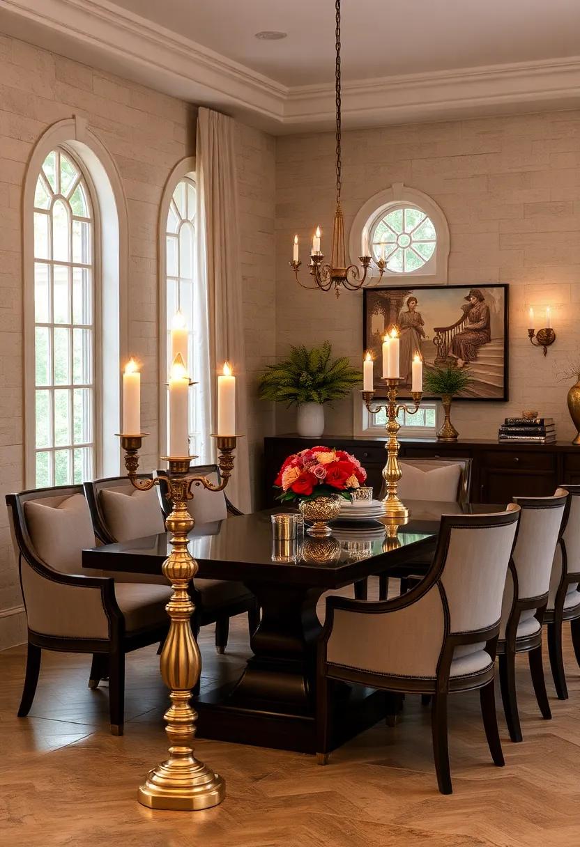 Soft Candlelight Flickering on Brass Candelabras Surrounded by Classic Upholstered Seating