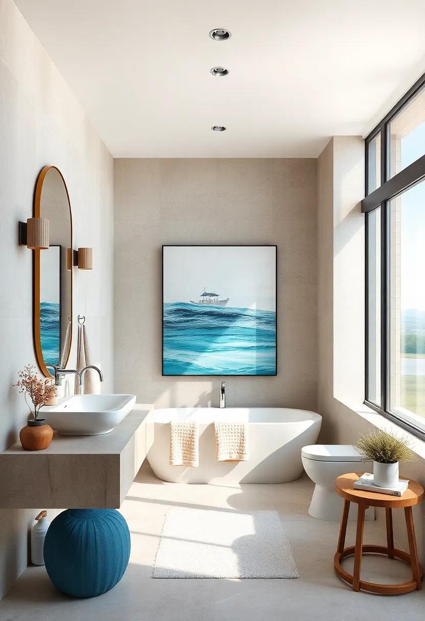 Seaside Inspired Artwork Enhancing Soft Neutral Backdrops with Twists of Coastal Energy