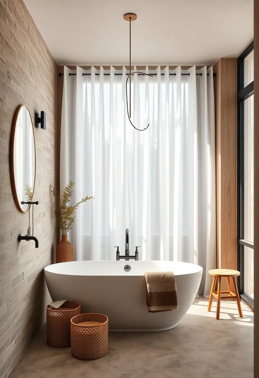 Soft Natural Light Dancing Through Sheer Curtains Over Weathered Wood Accents