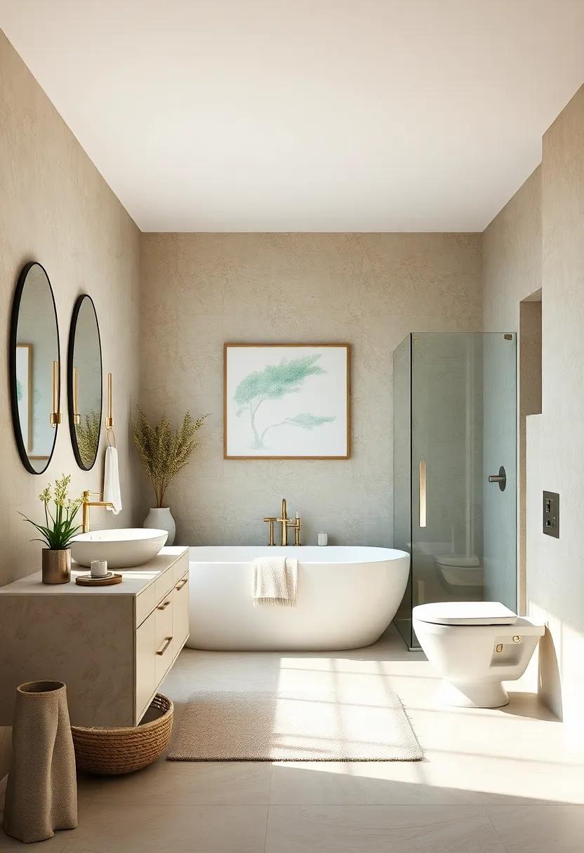 Subtle Seafoam Greens and Sandy Beiges Merging Seamlessly in Elegant Bathroom Palette