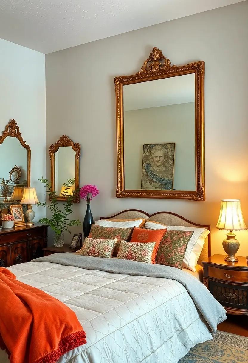 Intricate Beveled Edges of Antique Mirrors Adding Depth to Vintage Bedroom Decor