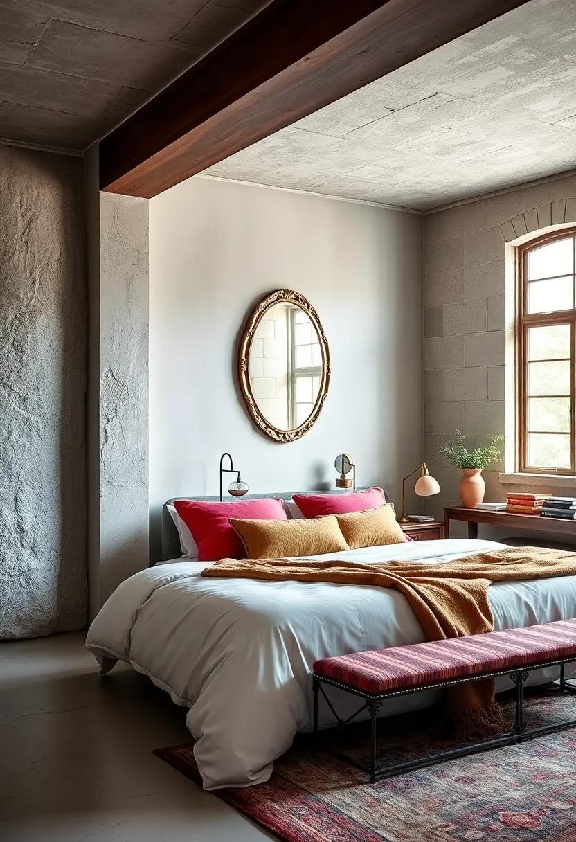 Minimalist Vintage Bedroom Decor Featuring Single Statement Antique Mirror Centers
