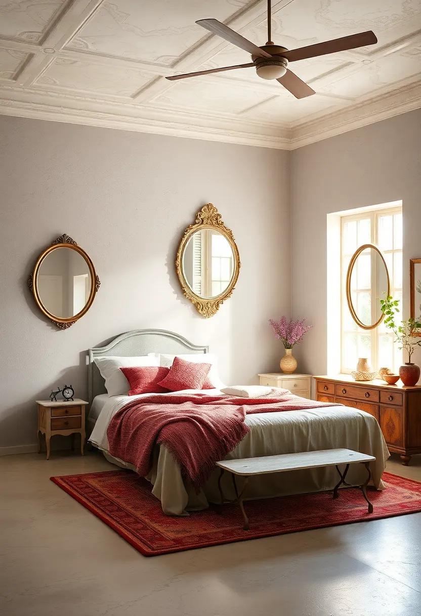 Sun-Kissed Vintage Bedrooms Featuring Oval Antique Mirrors as Artistic Centerpieces