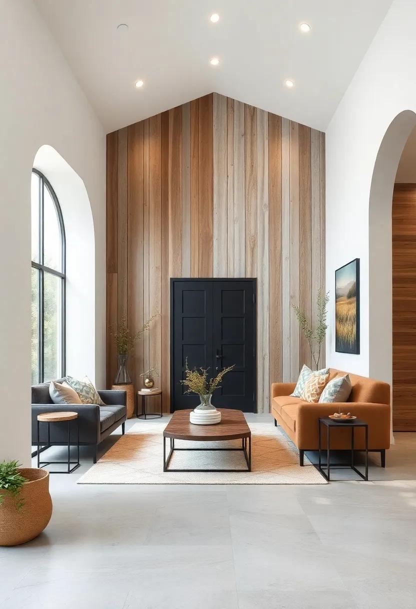 Minimalist Blackened Steel Plates Intersecting with Whitewashed Pine for Stark Contrasts and Modern Rustic Appeal