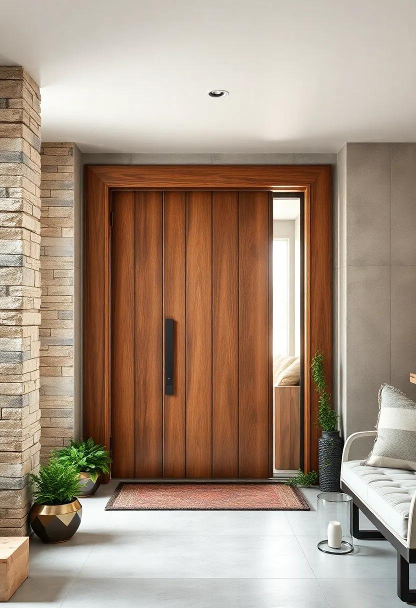 Patinated Bronze Door Hardware on a Raw Hickory Frame Surrounded by Urban Ivy Embellishments