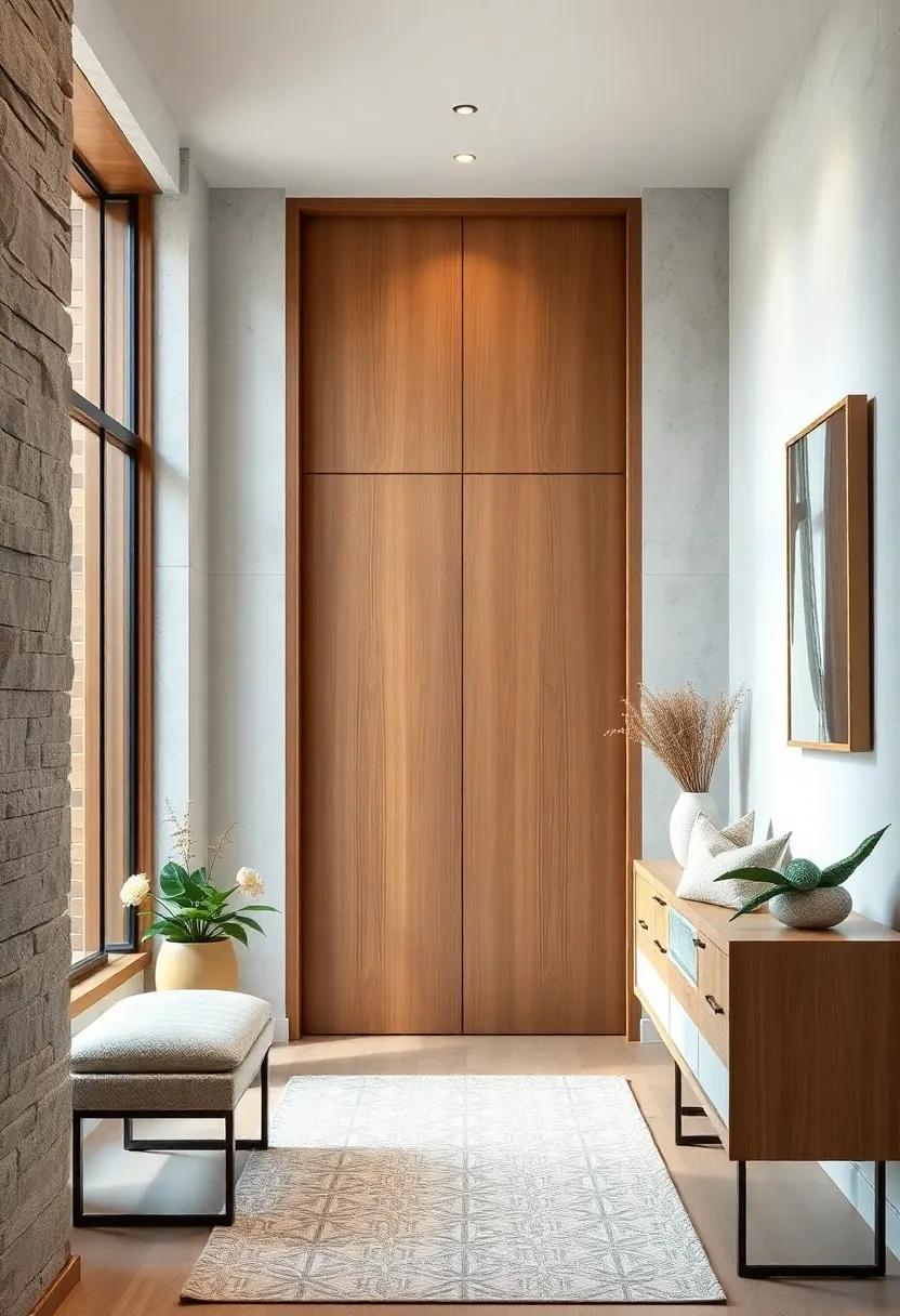 Scandinavian Elegance in Wood Entryway Panels Highlighted by Light Woods and Simple Shapes