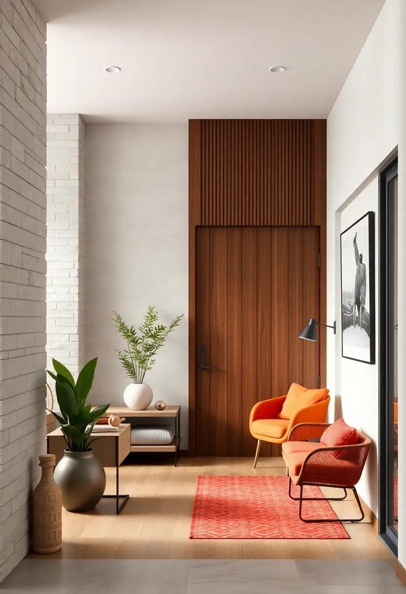 Textured Wood Slats With Vertical Emphasis for Heightened Entryway Impact and Warmth
