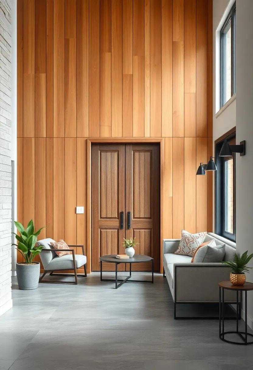 Warm Pine Wood Panels Intertwined with Vintage Metal Accents for Rustic Industrial Charm