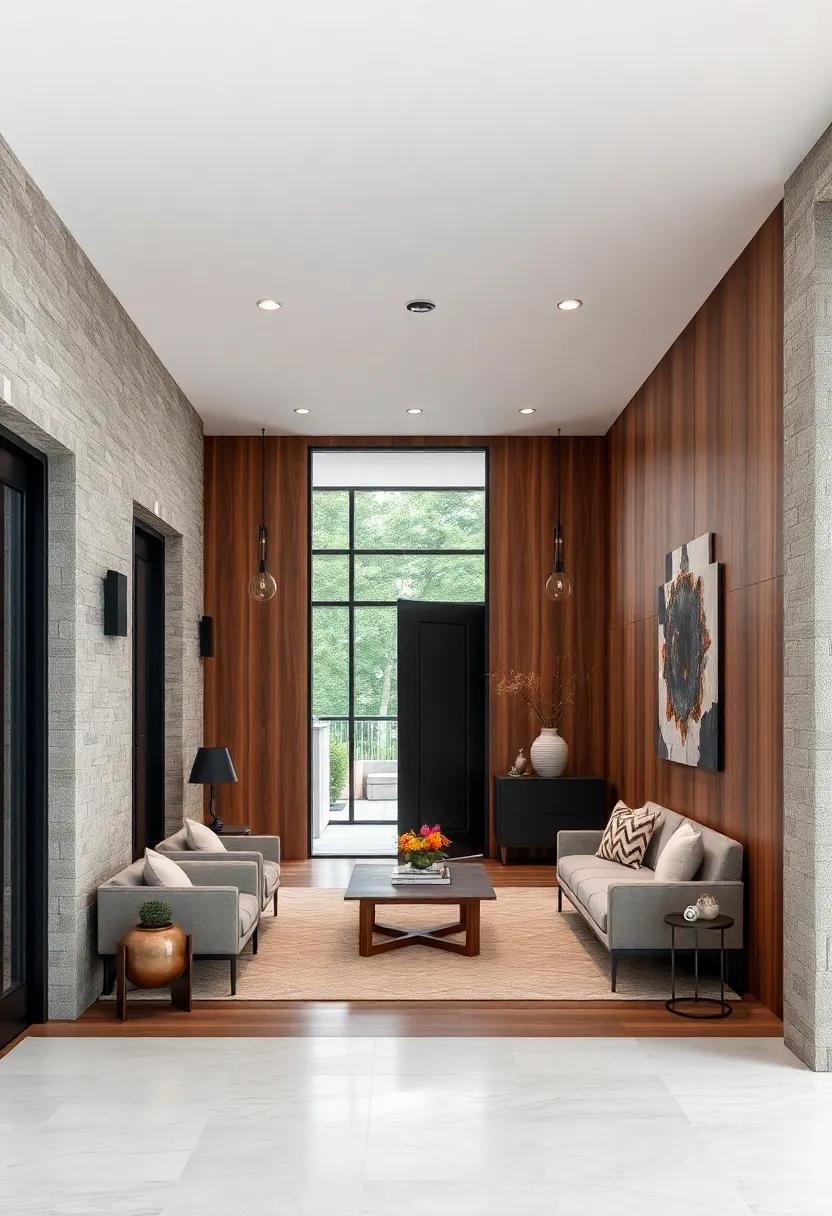 Warm Walnut Panels Framed by Matte Black Accents for a Sophisticated and Contemporary Flow