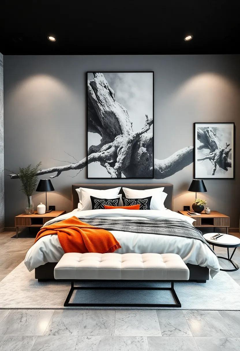 Striking Monochrome Bedrooms: Elevate Your Space with Oversized Wall Art