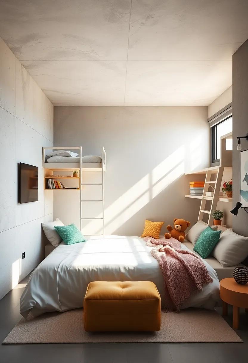 Maximizing Space and Fun: Shared Rooms with Loft Beds and Play Zones
