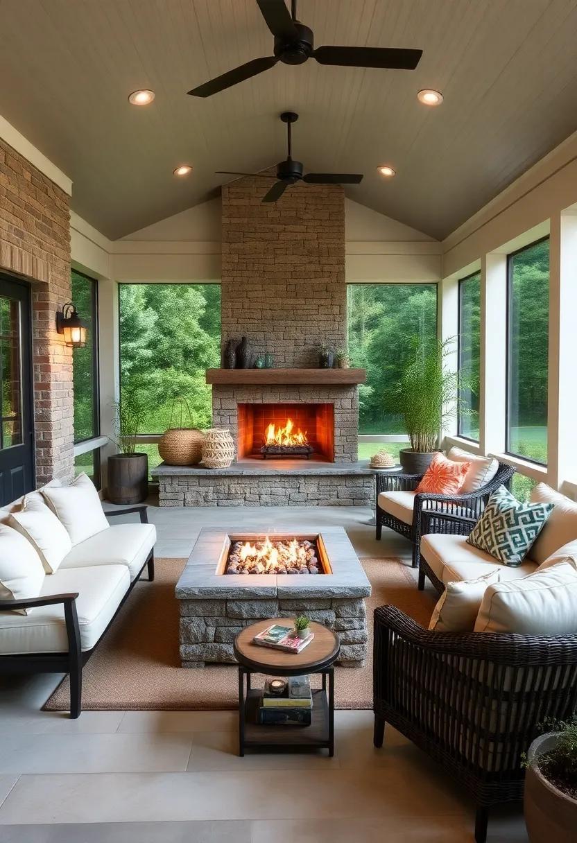 Cozy Comfort: Enhancing Screened Porches with Fire Pits and Fireplaces