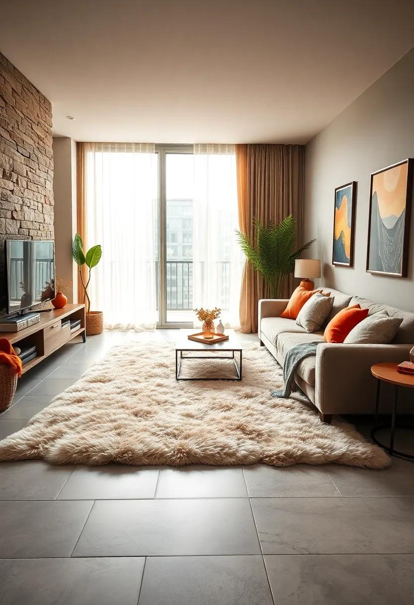 Sheepskin Rugs Spread Out on Sleek Tile Floors Creating a Warm, Inviting Vibe