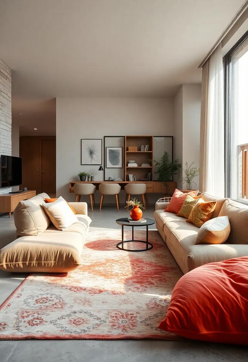 Velvet Floor Cushions and Rug Combination Enhancing Comfort With A Rich Color Palette