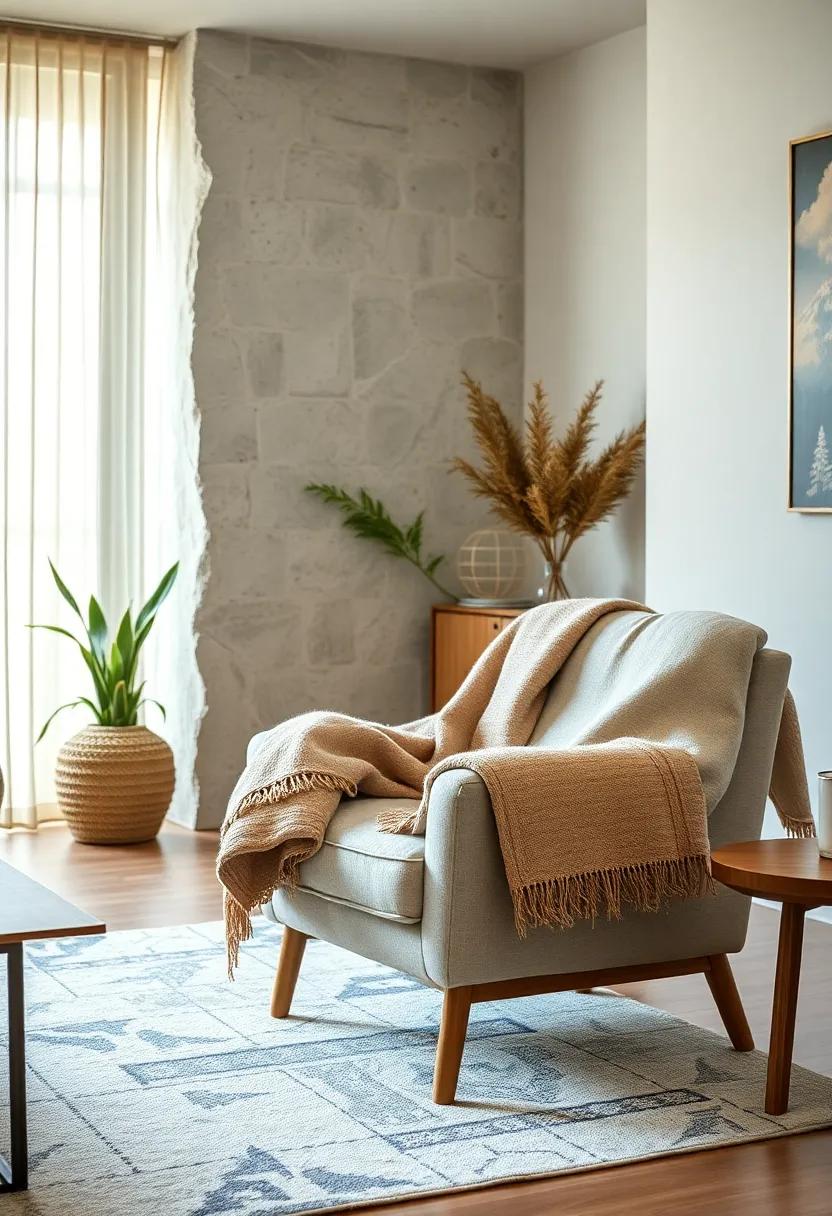 Handwoven Cotton Blankets Tucked Neatly on a Scandinavian Style Armchair
