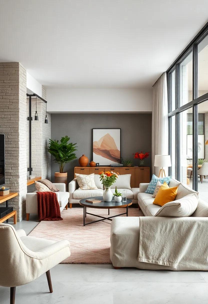 Soft Knit Poufs Sitting Near a Fireplace Engulfed in a Cozy Apartment Lounge