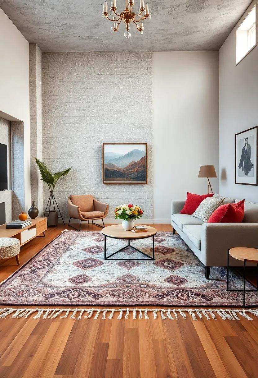 Layered Woolen Rugs With Intricate Patterns Adding Texture and Warmth to Hardwood Floors