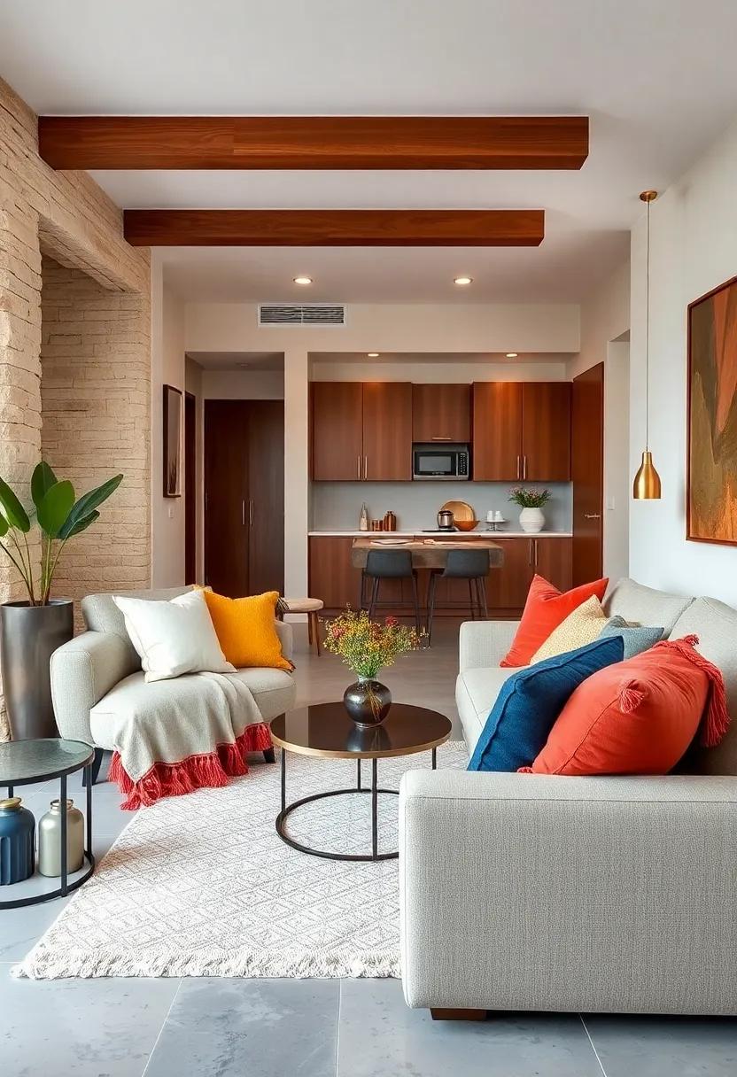 Decorative Tassel Accents on Cushions and Throws Bring Visual Interest to a Small Apartment