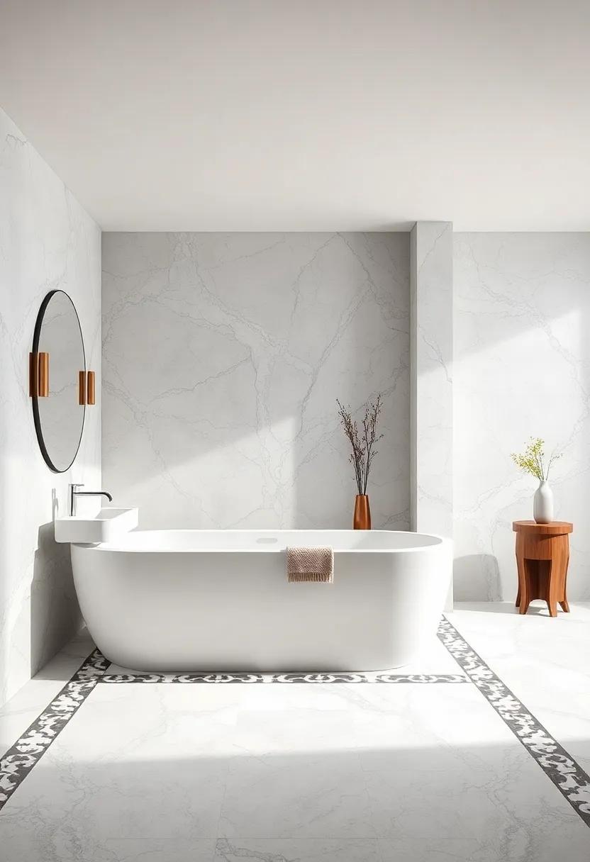 Intricate Marble Inlay Borders Tracing The Perimeter Of Bathroom Floors For An Opulent Framing Effect