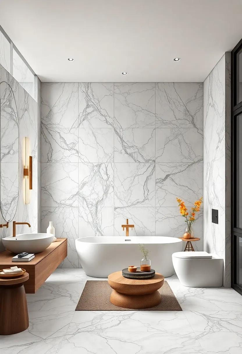 Large Marble Slabs Seamlessly Covering Walls For A Dramatic And Continuous Luxurious Surface