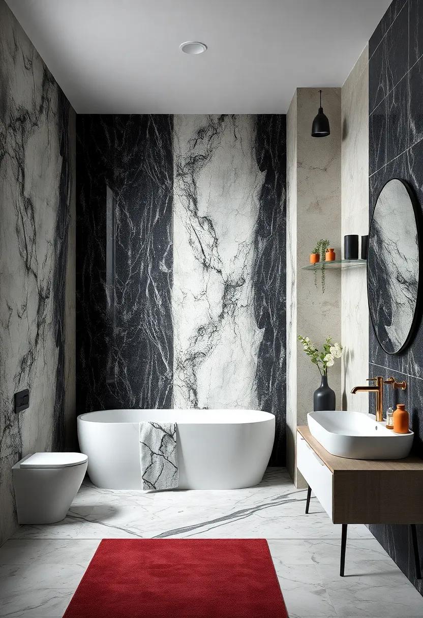 Luxurious Marble Shower Walls Showcasing Dramatic Contrasts Between Dark And Light Streaks