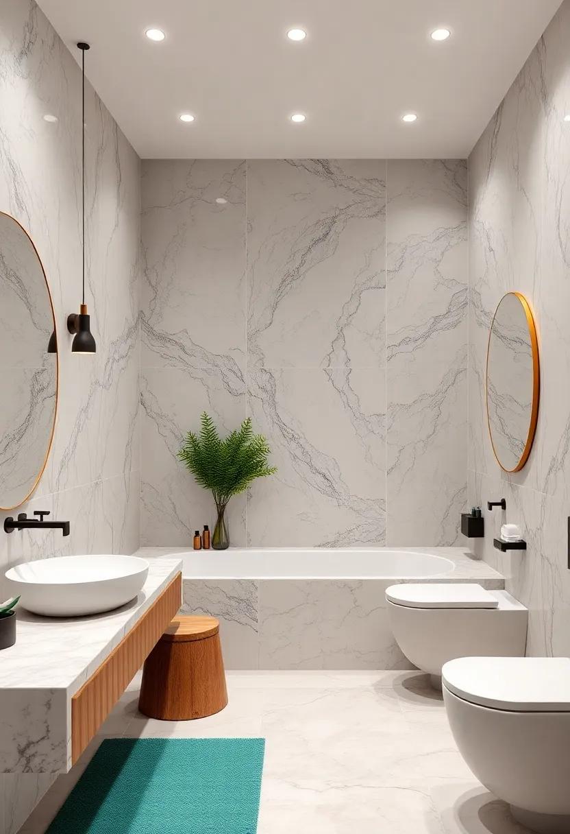 Marble Backsplashes Highlighting Elegant Veining To Provide A Refined Yet Understated Bathroom Feature