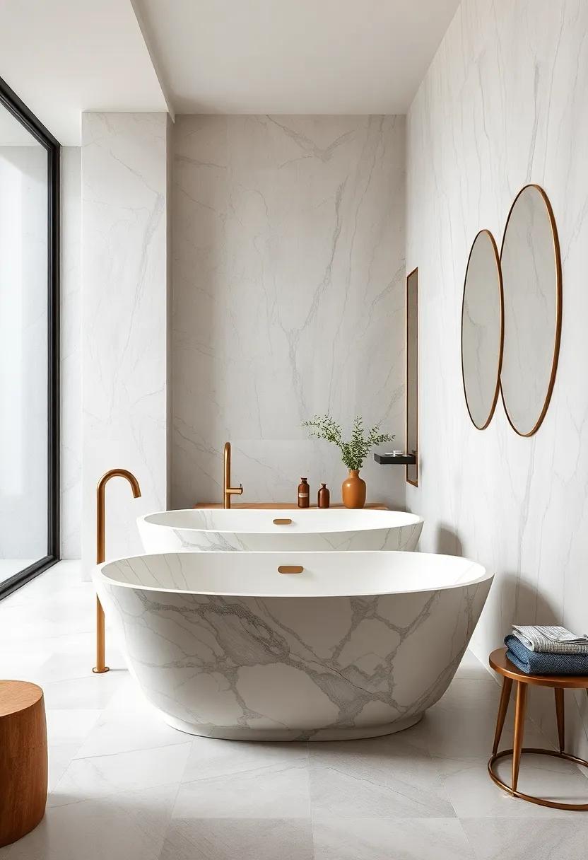 Opulent Freestanding Marble Bathtubs With Graceful Curves Enhancing The Bathroom's Sophisticated Vibe