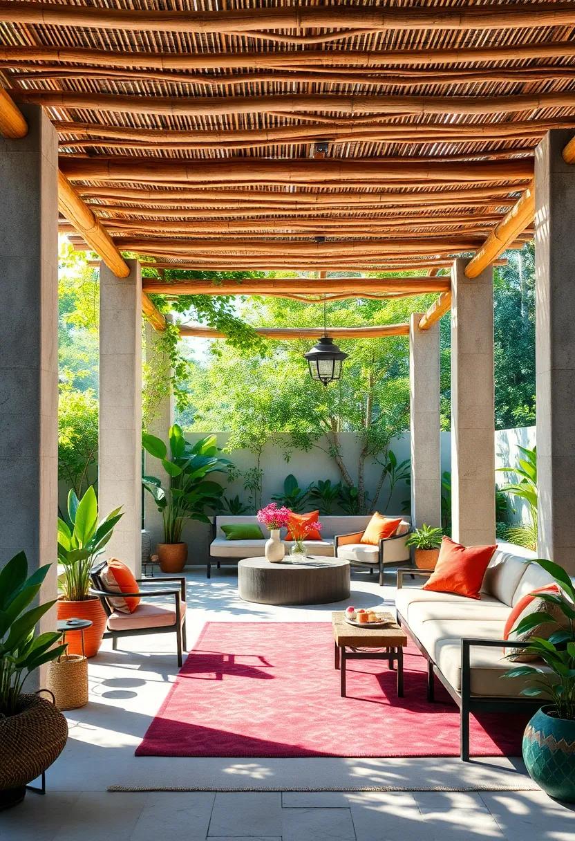 A Minimalist Pergola Crafted from Bamboo, Enhancing the Harmony Between Nature and Structure