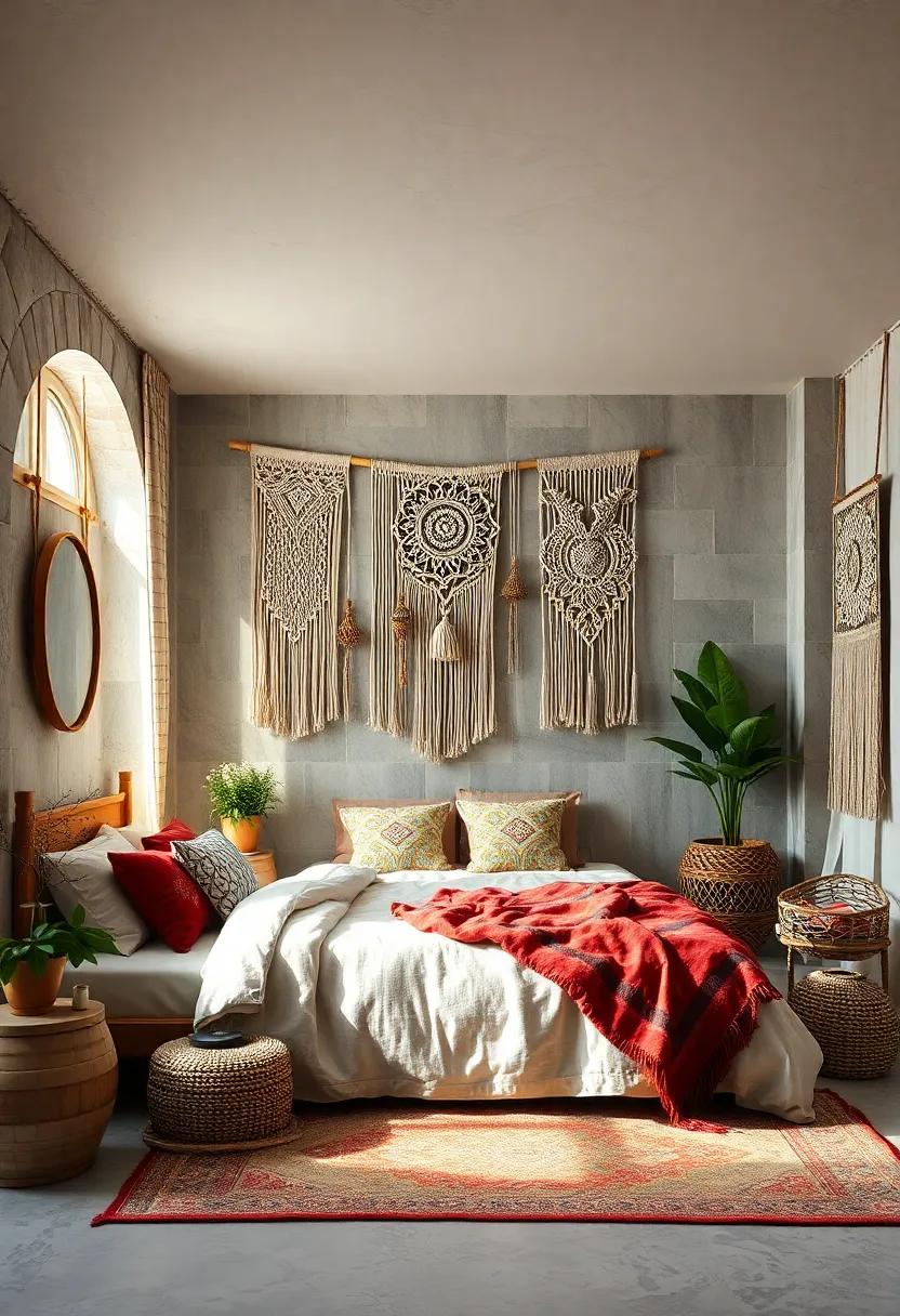 Weaving Warmth Into Bohemian Bedrooms Through Intricate Macrame Wall Hangings and Textured Fabrics