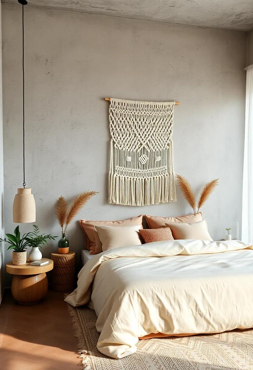 Soft Neutral Palettes Enhanced by Delicate Cream and Beige Macrame Wall Tapestries in Bedrooms