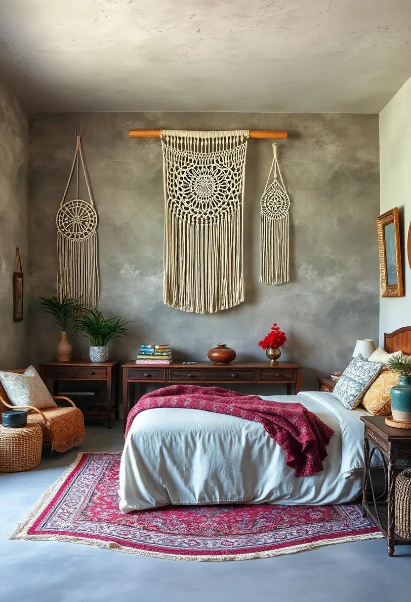 Minimalist Boho Sanctuaries Enhanced by Simple, Geometric Macrame Art on Whitewashed Walls