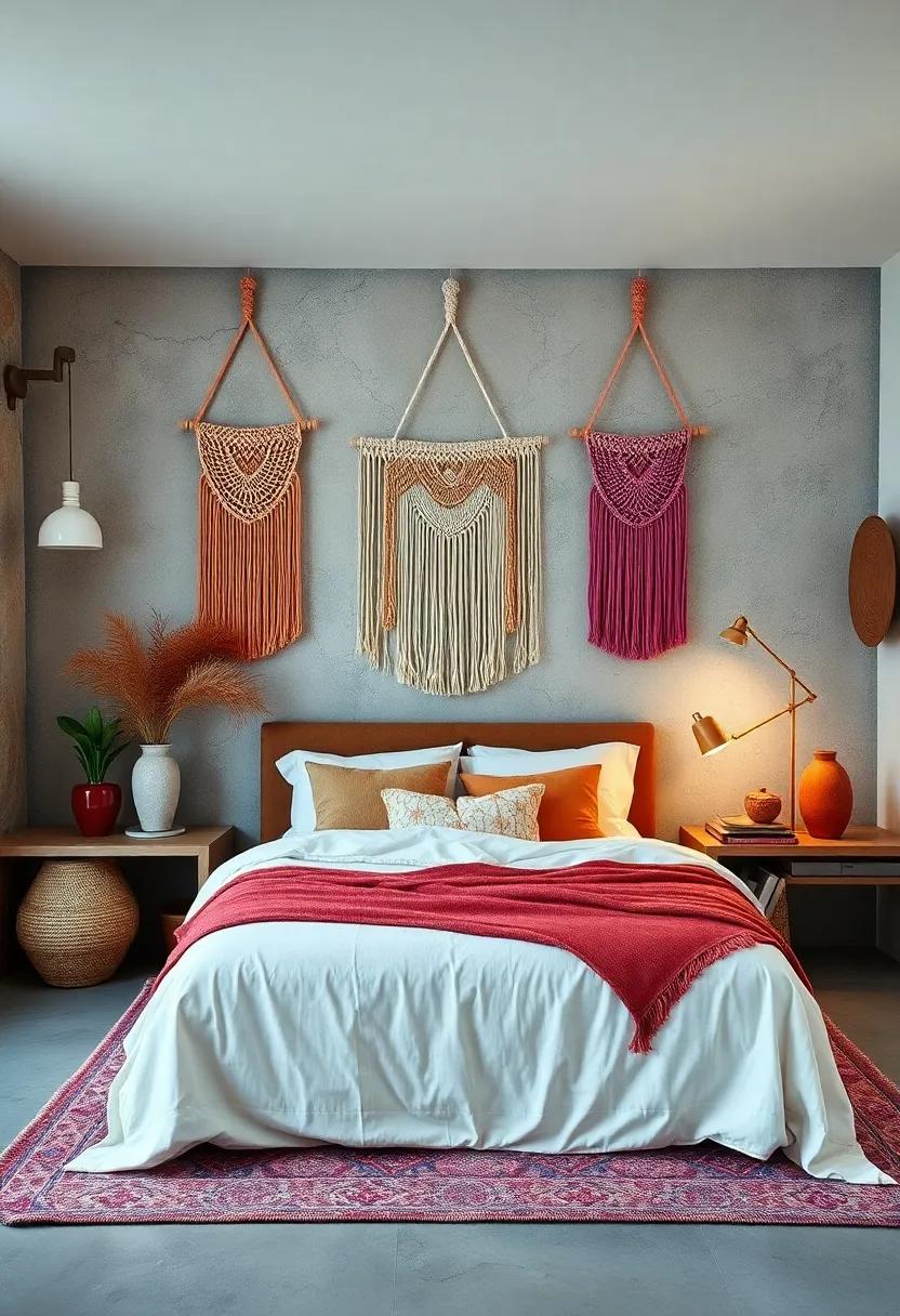 Rustic Bedroom Spaces Infused With Bold Macrame Designs and Vibrant Boho Color Pops