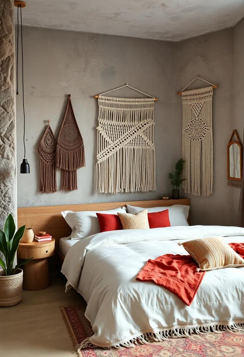 Eclectic Bedroom Nooks Highlighting Handcrafted Macrame Wall Pieces with Natural Wood Elements