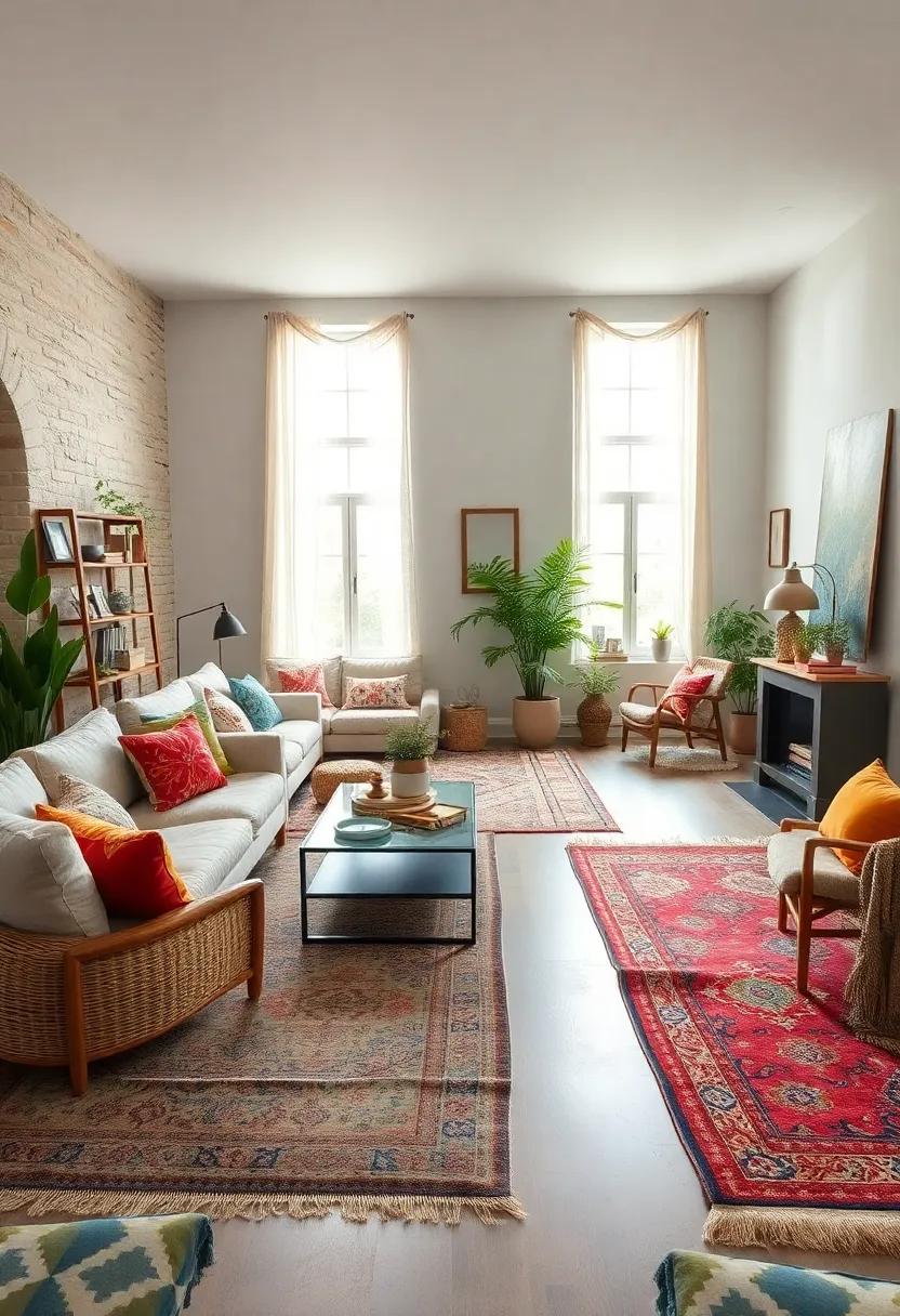 Boho Eclectic Rooms Featuring Layered Vintage Rugs for Inviting Textural Depth and Warmth