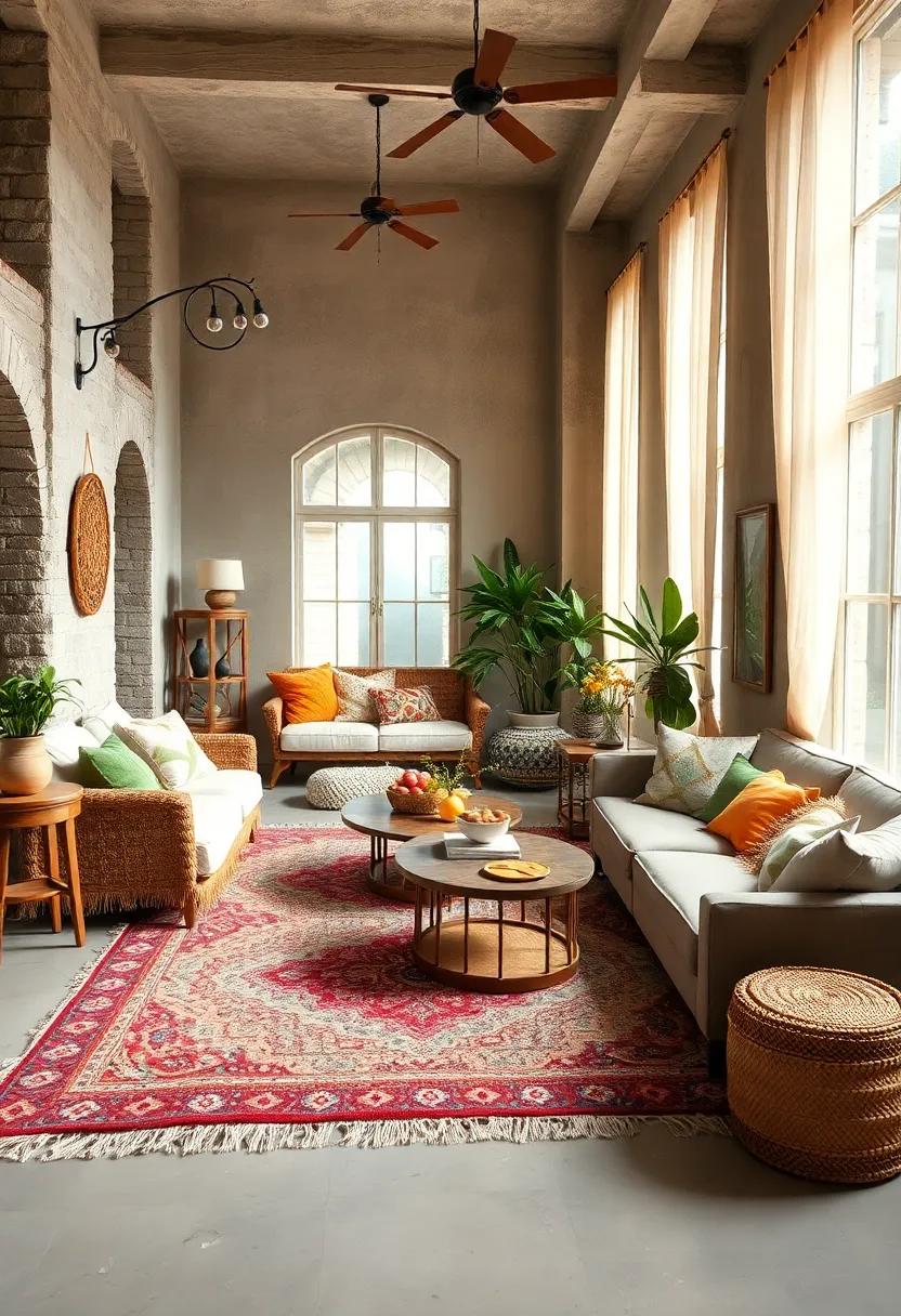 Natural Earth Tones in Bohemian Interiors with Vintage Rugs Creating Cozy Ambiances