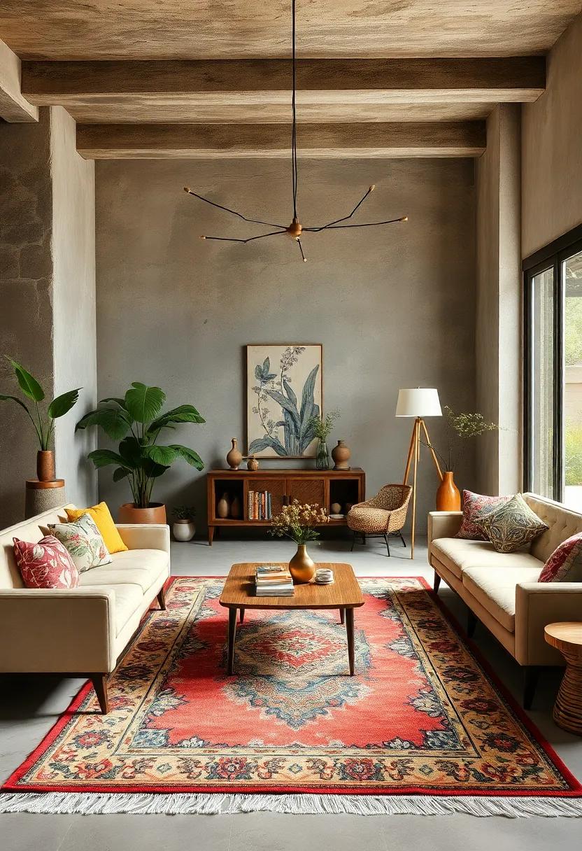 Combining Botanical Prints and Vintage Rug Motifs for Natural Eclectic Style